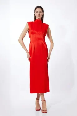 Karen Millen Satin Back Crepe Woven Maxi Dress red Online