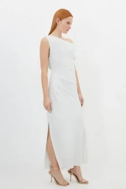 Karen Millen Satin Back Crepe Woven Maxi Dress ivory Discount