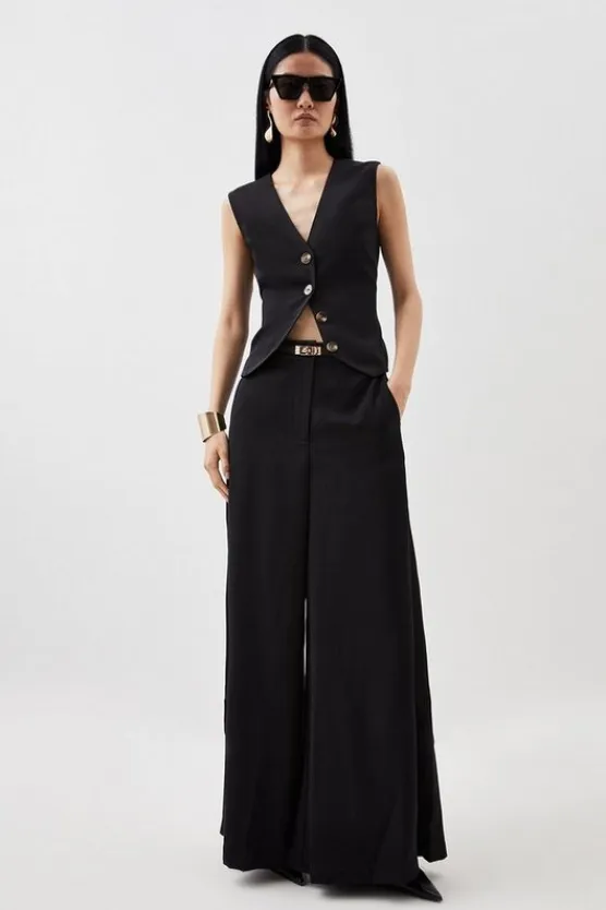 Karen Millen Satin Back Crepe Woven Wide Leg Pants black Outlet