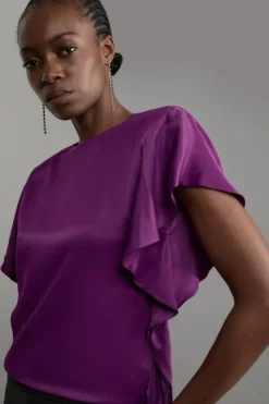 Karen Millen Satin Pleated Woven Co-Ord purple Outlet