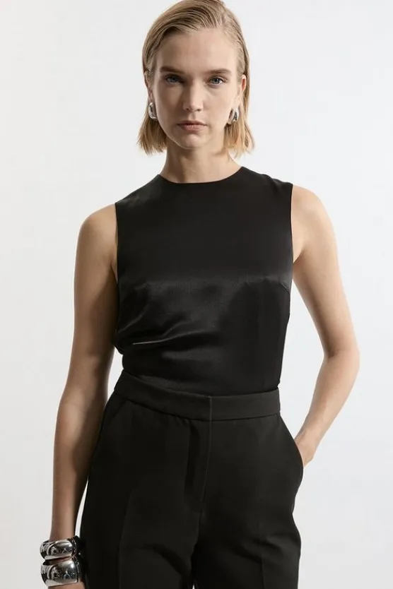 Karen Millen Satin Woven Shell Top black Best