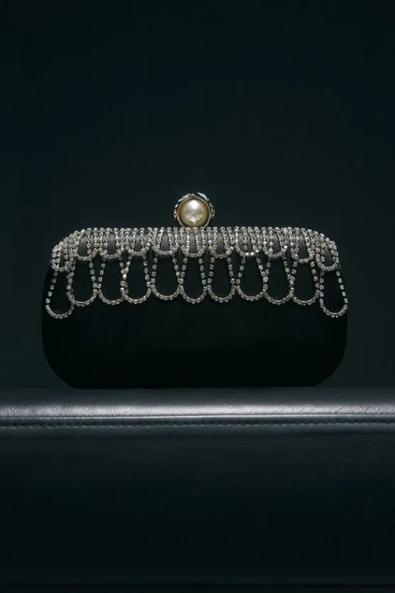 Karen Millen Scallop Detailed Embellished Clutch Bag black Online