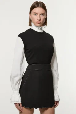 Karen Millen Scallop Trim Woven Crepe Skirt black New