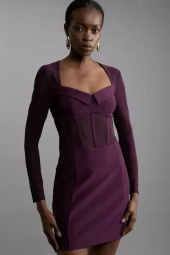 Karen Millen Scuba Crepe And Power Mesh Corset Detail Mini Dress plum Hot