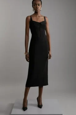 Karen Millen Scuba Crepe And Power Mesh Corset Detail Midi Dress black Hot