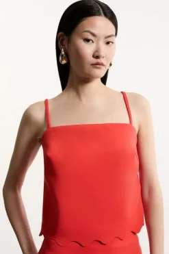 Karen Millen Scuba Scallop Hem Woven Cropped Camisole red New