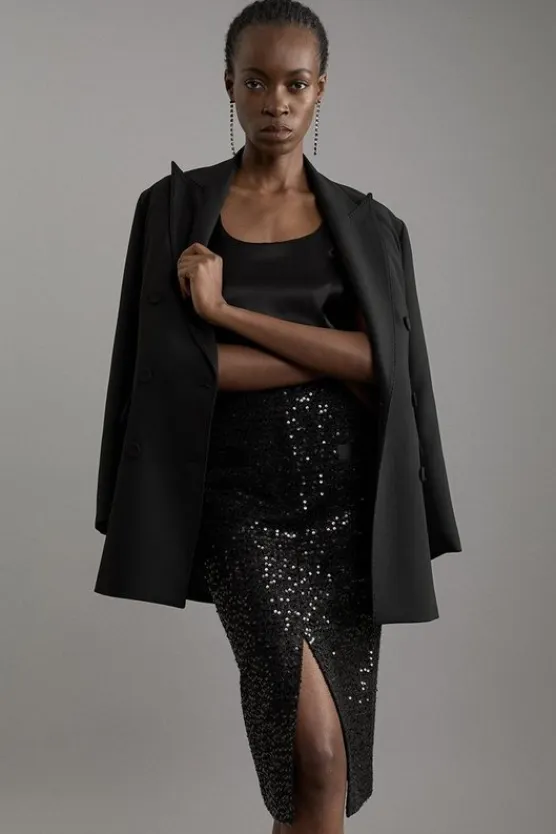 Karen Millen Sequin Tweed Tailored Midi Skirt black Online