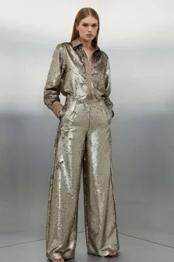 Karen Millen Sequin Woven Set silver Clearance