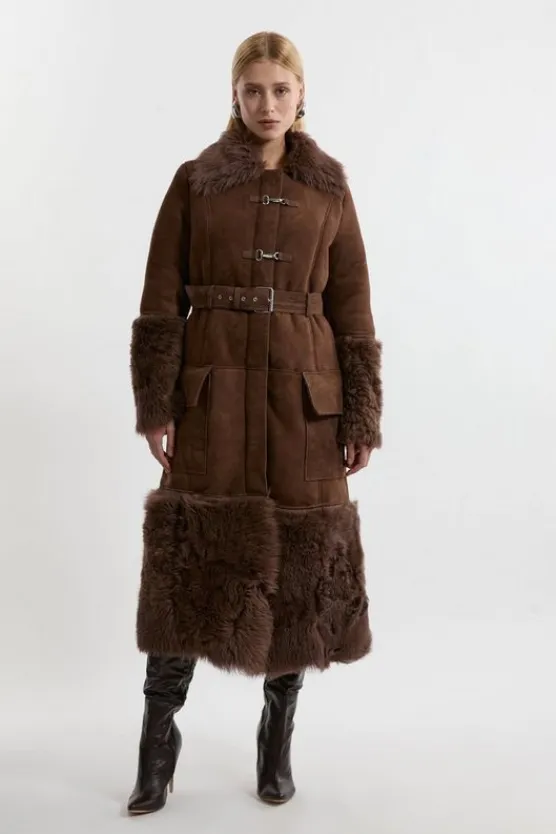 Karen Millen Shearling And Suede Mix Trim Detail Coat brown Hot