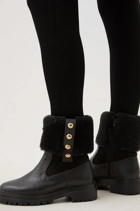 Karen Millen Shearling Leather Trim Detail Chelsea Boot black Clearance