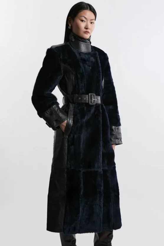Karen Millen Shearling Trench Coat navy Discount