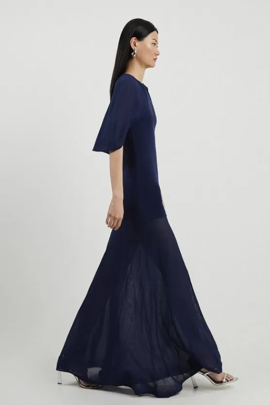 Karen Millen Sheer Cape Knit And Full Skirt Sheer Maxi Dress navy Discount
