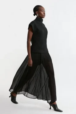 Karen Millen Sheer Viscose Georgette Woven Maxi Skirt black Online