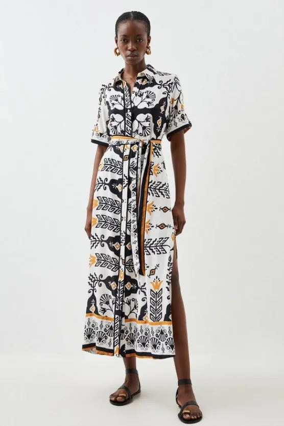 Karen Millen Short Sleeve Viscose Woven Maxi Dress multi Online