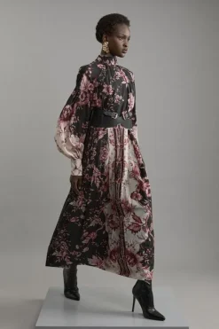 Karen Millen Silk Cotton Border Print Woven Maxi Dress floral Online