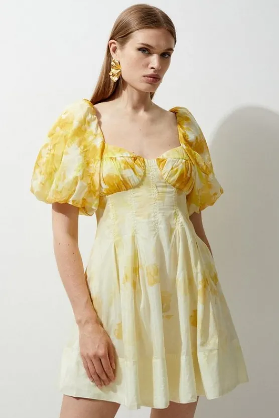 Karen Millen Silk Cotton Trailing Floral Mini Dress yellow Online