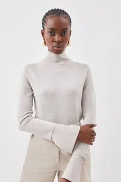 Karen Millen Silk Cuff Merino Knit Sweater oatmeal Best