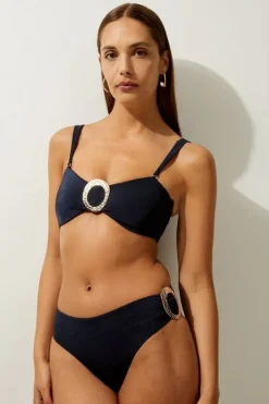 Karen Millen Slinky Bandeau Trim Detail Bikini Set navy Fashion