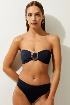 Karen Millen Slinky Bandeau Trim Detail Bikini Top navy Clearance