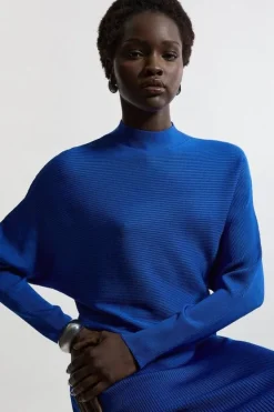 Karen Millen Slinky Drape Batwing Sleeve Knit Top cobalt Fashion
