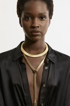 Karen Millen Slinky Metal Multi Layered Necklace gold Best
