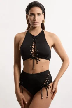 Karen Millen Slinky Tie Detail Cheeky Bikini Bottoms black Discount
