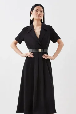 Karen Millen Soft Tailored Belted Midi Dress black Fashion