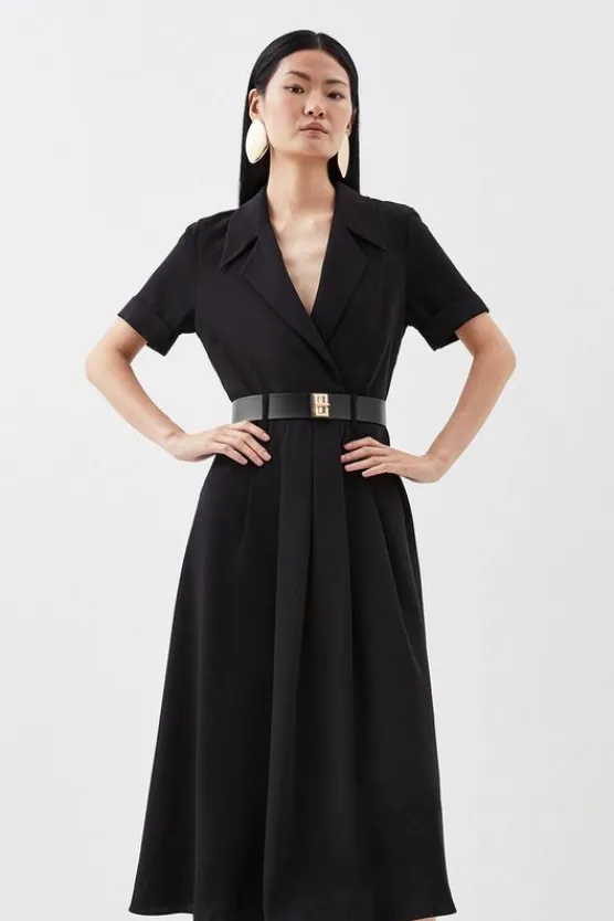 Karen Millen Soft Tailored Belted Midi Dress black Fashion