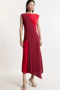 Karen Millen Soft Tailo Color Block Midi Dress red Outlet