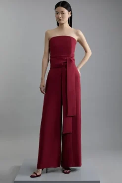 Karen Millen Soft Tailored Color Block Tailored Bandeau Jumpsuit merlot Outlet