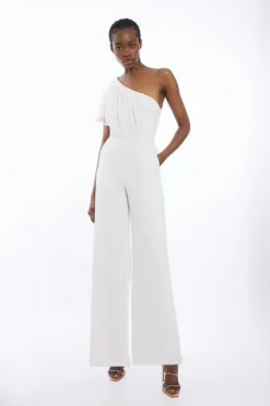 Karen Millen Soft Tailored One Shoulder Wide Leg Jumpsuit ivory Best