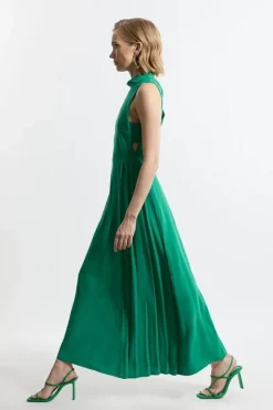 Karen Millen Soft Tailored Pleated Panel Midaxi Dress green Best