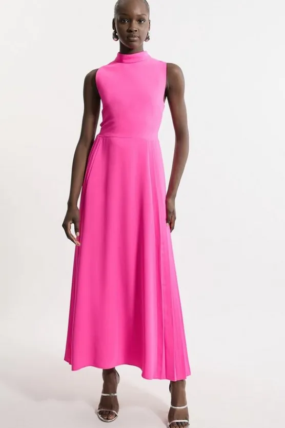 Karen Millen Soft Tailored Pleated Panel Midaxi Dress hotpink New