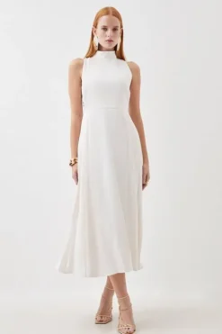 Karen Millen Soft Tailored Pleated Panel Midaxi Dress ivory Outlet