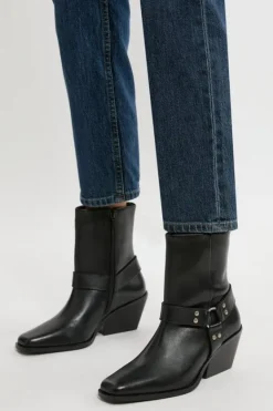 Karen Millen Square Toe Leather Cowboy Heeled Ankle Boot black Outlet