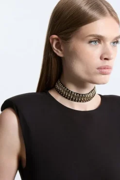 Karen Millen Statement Fabric Choker Necklace gold Fashion