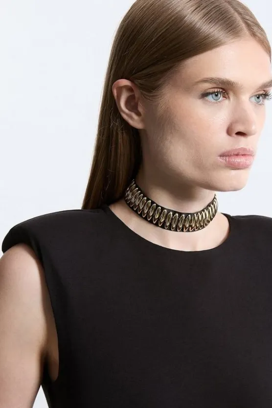 Karen Millen Statement Fabric Choker Necklace gold Fashion