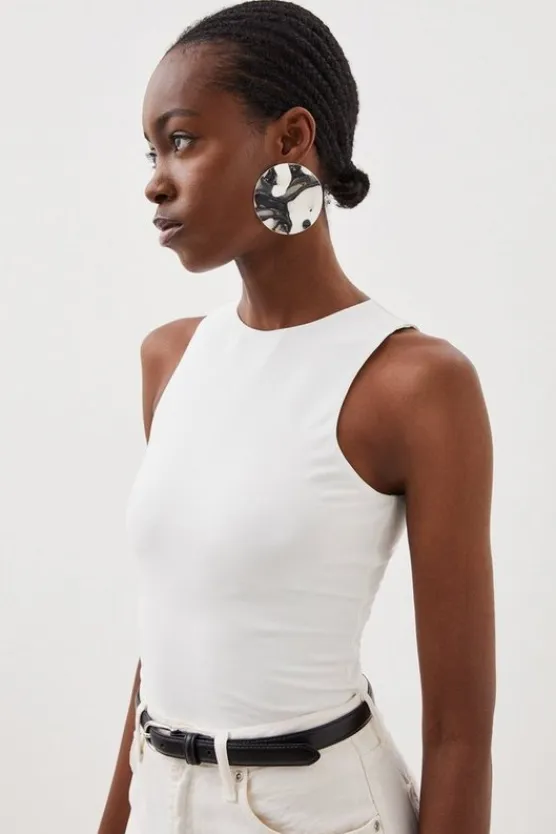 Karen Millen Stretch Cotton Racer Tank Top white Sale
