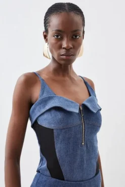 Karen Millen Stretch And Mesh Zip Set denim Outlet