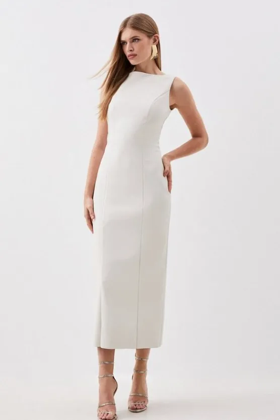 Karen Millen Stretch Lightweight Pu Panelled Midi cream Best