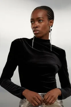 Karen Millen Stretch Velvet Bodysuit black Best