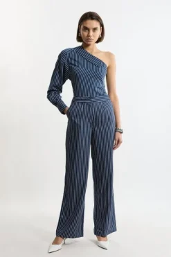Karen Millen d Twill Wide Leg Woven Trouser Co-Ord stripe Outlet