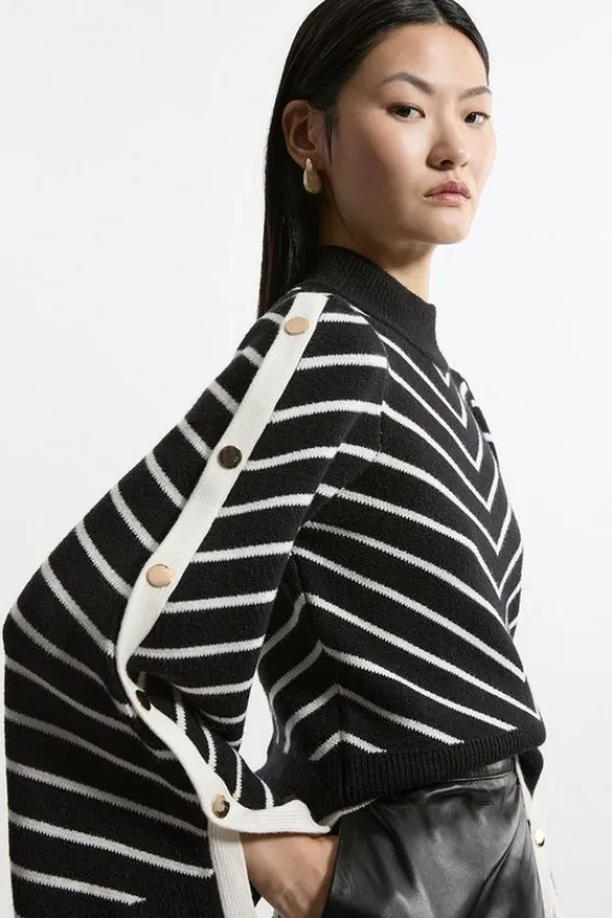 Karen Millen Stripe Full Sleeve Viscose Blend Military Trim Knit Sweater mono Online