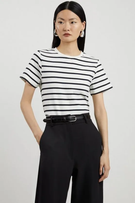 Karen Millen Stripe Stretch Cotton Jersey T Shirt ivory Discount