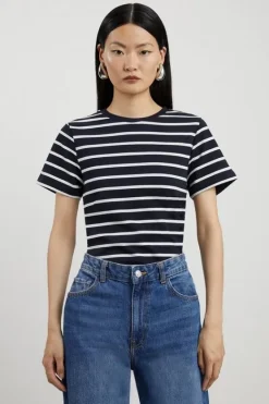 Karen Millen Stripe Stretch Cotton Jersey T Shirt navy Clearance