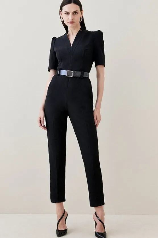 Karen Millen Structured Crepe Forever Belted Jumpsuit black Fashion