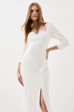 Karen Millen Structured Crepe Sweetheart Neck Split Front Maxi Dress ivory Outlet
