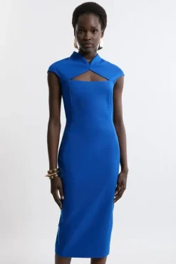 Karen Millen Structured Crepe Tailored Cape Pencil Midi Dress cobalt Best