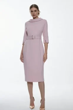 Karen Millen Structured Crepe Turtleneck Pencil Midi Dress blush Online