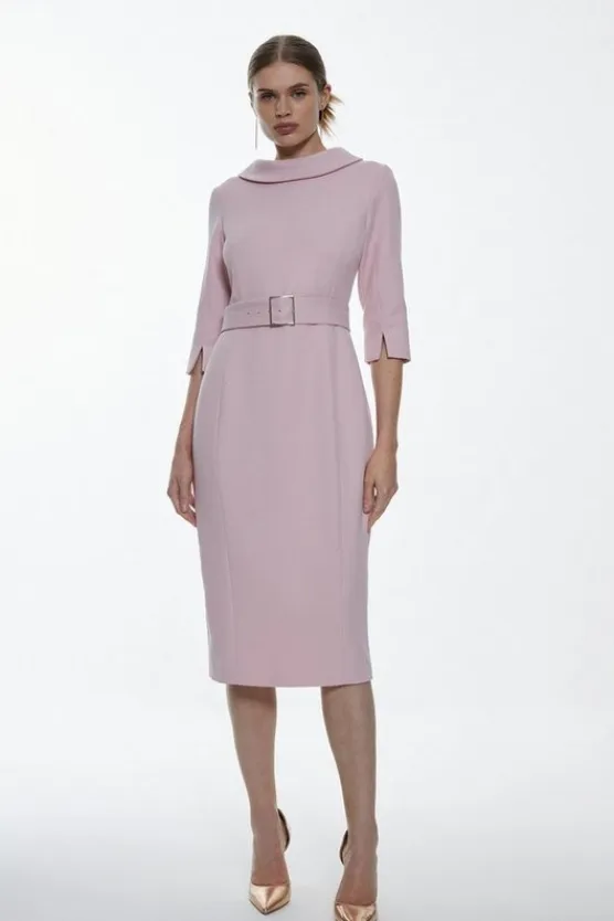 Karen Millen Structured Crepe Turtleneck Pencil Midi Dress blush Online